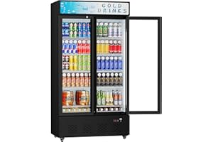 Ferueo Commercial Beverage Refrigerator, 30 Cu.ft. Fridge Display Glass Door Upright Display Door with Adjustable Shelves LED Light for Restaurant,Grocery Stores,Office