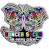 Pack 4PCS Cancer Sucks in Every Color Stickers Cancers Ribbons Waterproof Vinyl Decals Decor Laptop Water Bottle Phone Skateboard Bumper Car Bike Gifts Christmas Men Women