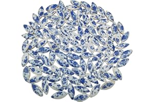 BTMIEY 1.1LB Ceramic Petal Mosaic Tiles for DIY Crafts,1.33"x 0.58"Willow Leaves Mosaic Tile Pieces for Mosaic Making Kits Art Projects Home and Outdoor Decoration (Blue and White Porcelain)