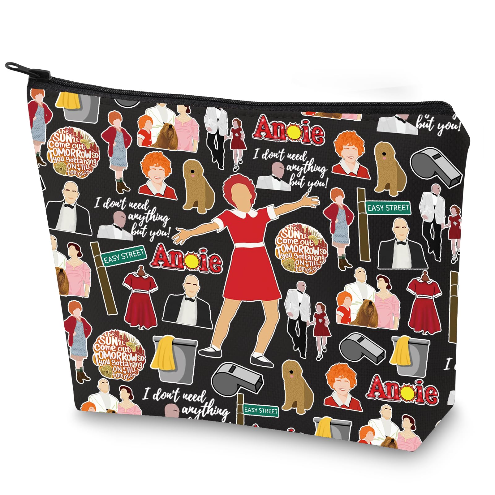 WZMPA Red Ribbon Girl Musical Toiletry Bag Oliver Warbucks Fans Gift Hope In Scarlet Zipper Bag Hard-Knock Dreams Inspired Gift, Annie Bl, Fit