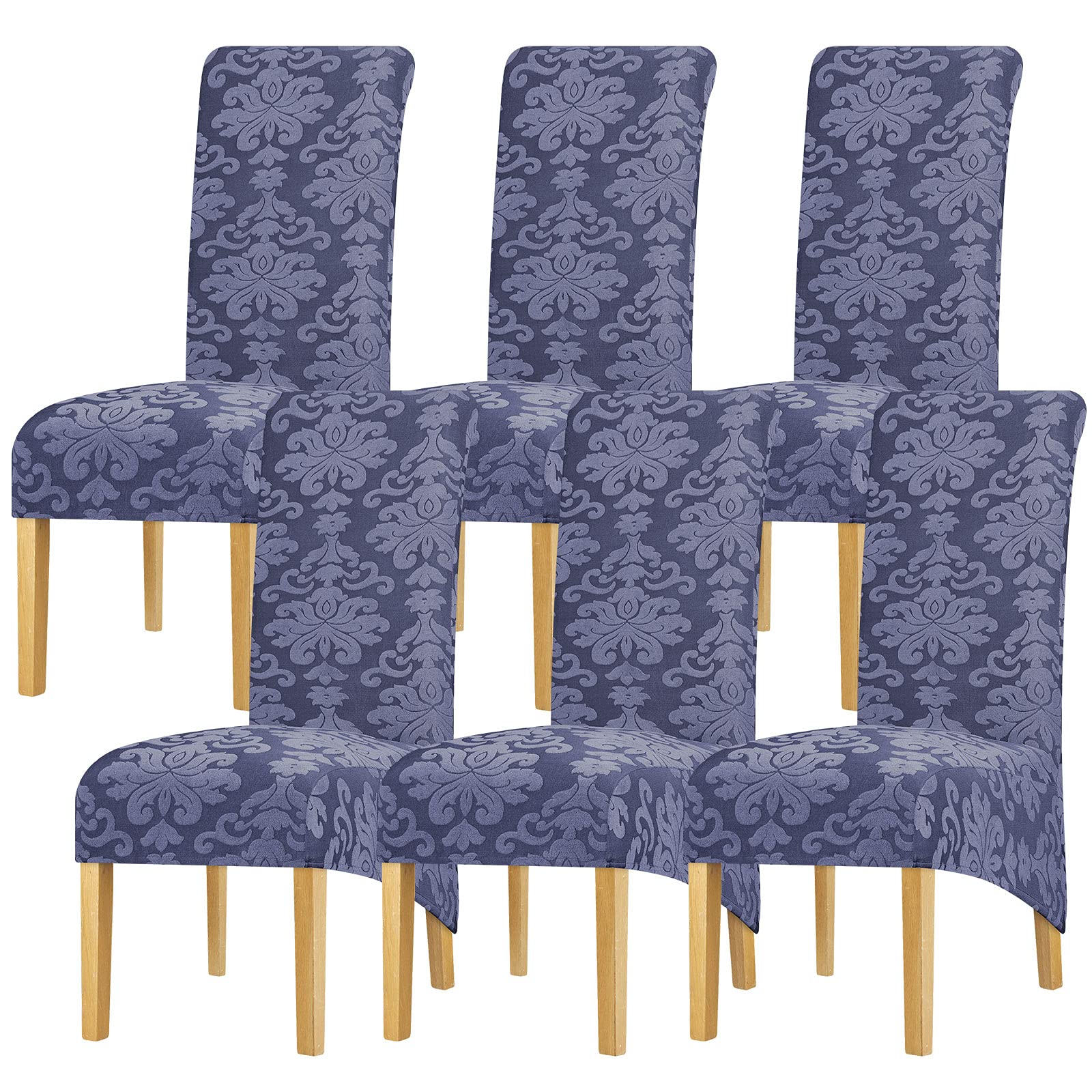 Leorate XL Size Chair Covers Set of 6, Stretch Knitted jacquard Chair Slipcovers High Back Chair Protector for Dining Kitchen Room Banquet Restaurant Home Decor A-Gray Blue