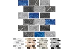 URCOLOR 10-Sheet backsplash Peel and Stick for Kitchen Wall, 12"x12" Back Splashes for Bathroom Gray Blue Marble Look