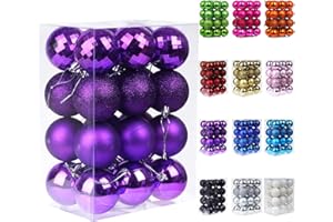 Emopeak 24Pcs Christmas Balls Ornaments for Xmas Christmas Tree - 4 Style Shatterproof Christmas Tree Decorations Hanging Ball for Holiday Wedding Party Decoration (Purple, 2.4"/6.2CM)
