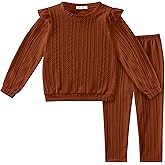 Arshiner Toddler Girl 2Pcs Ribbed Knit Clothes Ruffle Trim Long-sleeve Pullover Sweatshirt and Leggings Fall Outfits 1-6T
