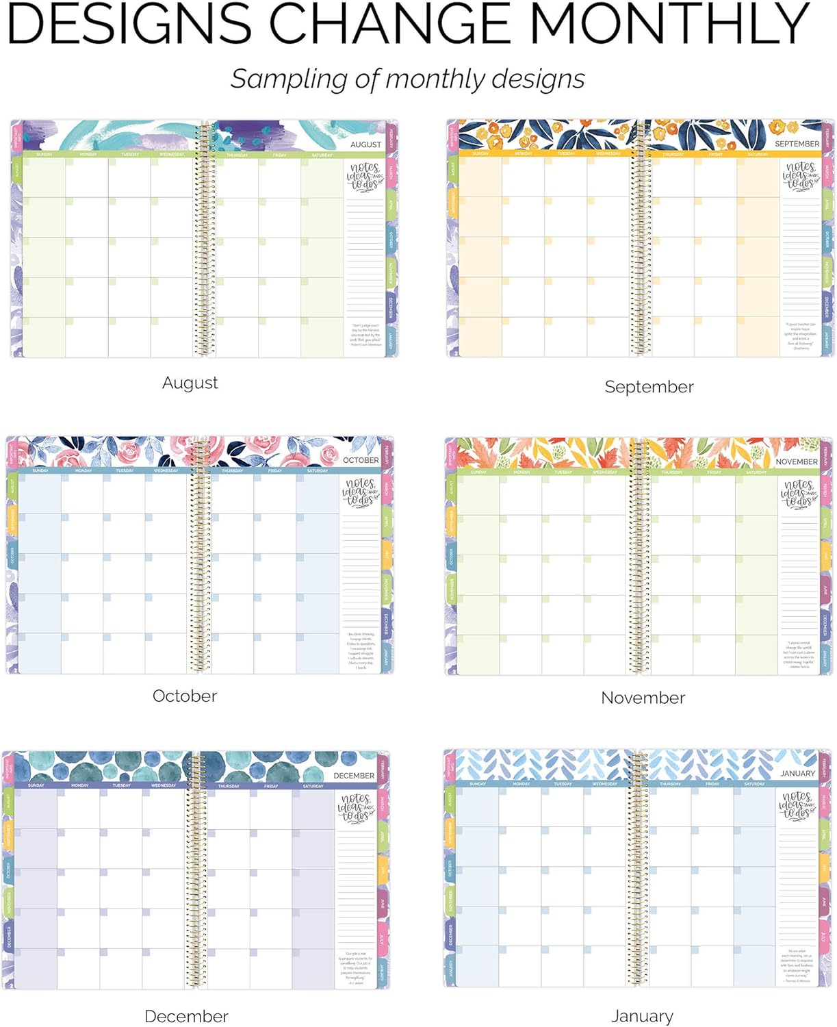 bloom daily planners Undated Academic Year Teacher Planner - Lesson Plan Calendar Book - 9" x 11" - Watercolor Floral : Office Products