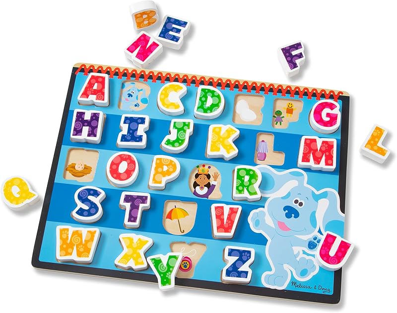 Blue's Clues & You, Puzzle Lettere Alfabeto, 26 Pezzi, Gioco Montessori, Gioco Legno, Multicolore, Gioco Educativo, Regalo Bambini e Bambine