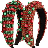 GAFATORY 2 Pcs Christmas Headbands for Women Pearl Knotted Headband Xmas Red Green Hair band Elegant Top Knot Headbands Christmas Hair Accessories for Women Girls New Year Gifts