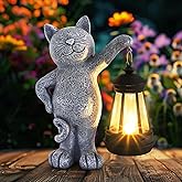 Cikoube Solar Garden Statues Cat with LED Lights, Outdoor Decor Cat Figurines, Birthday Gifts for Women Mom Men, Outdoor Garden Decor for Cat Lover, Yard Decor Art Lawn Patio Balcony