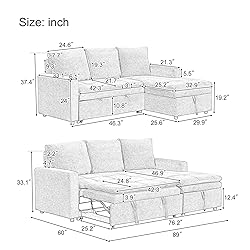 AYOUZ 89" L-Shape Convertible Sleeper Sectional