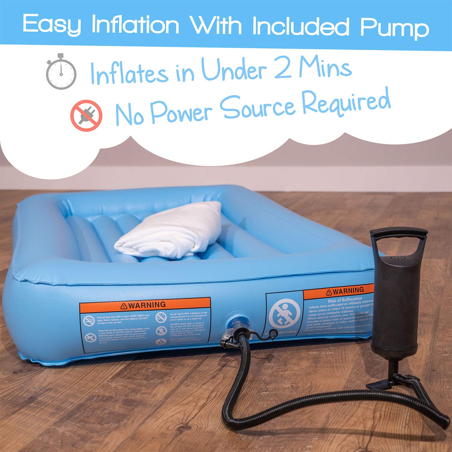 Air Mattress Toddler Inflatable Travel Bed with Safety Rail, Free Pump and Bed Sheet | Fits Children who Sleep in a Standard Crib