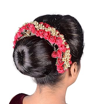 Buy Raaya South Indian Flowers Bridal Hair Gajra Red Golden Color