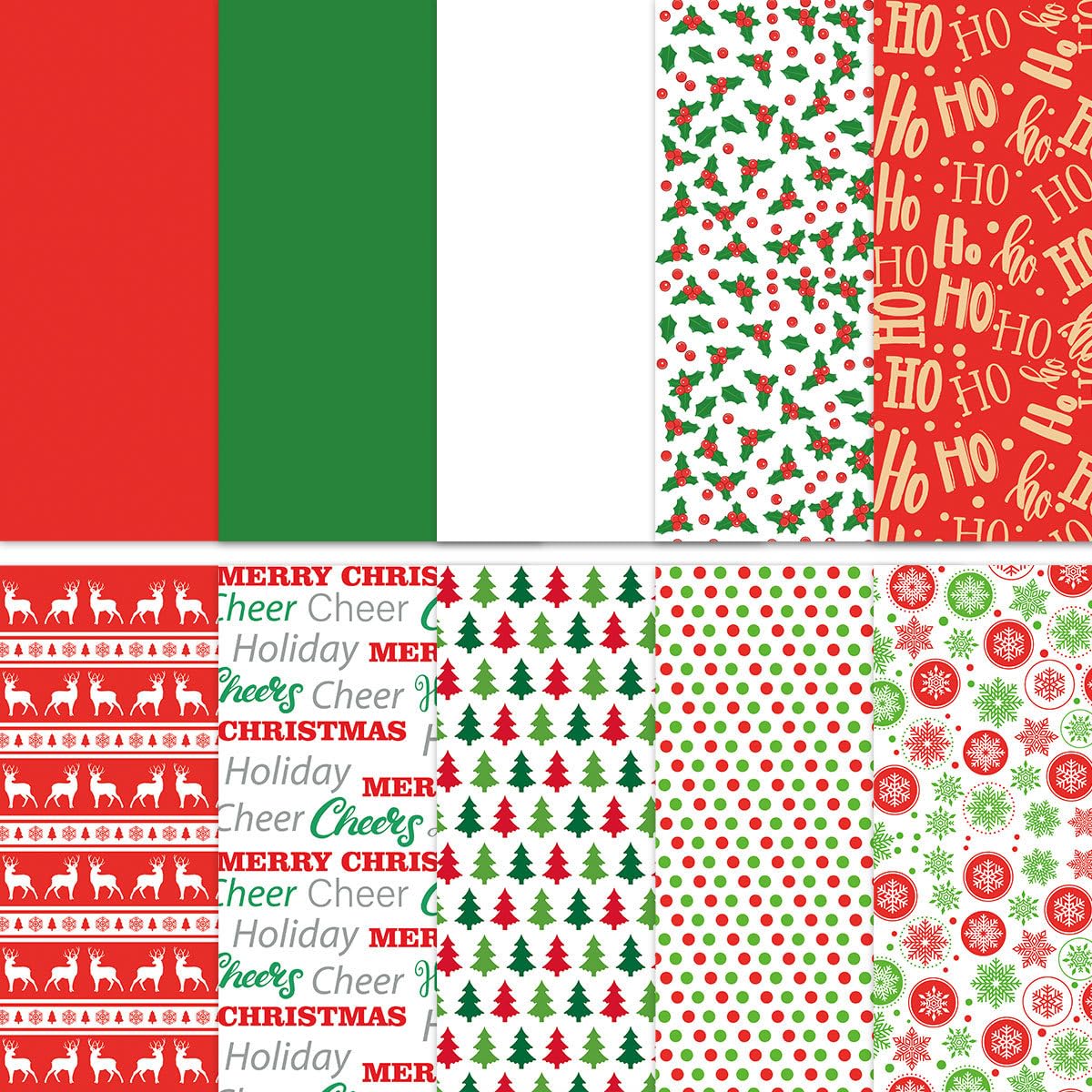 YARNOW 150 Sheets Christmas Wrapping Paper Tissue Paper, Xmas Santa, Snowflakes, Christmas Tree, for Boxes Bottles Bags Holiday Packaging (51 x 51 cm, 10 Patterns)