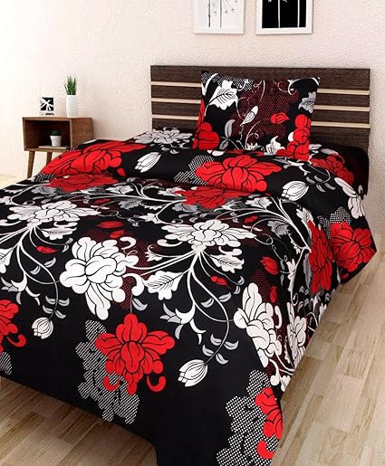 Amayra Home 120 TC Microfibre Single 3D Luxury Bedsheet with 1 Pillow Cover - Floral, Black