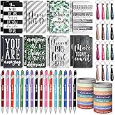 PerKoop 64 Pcs Inspirational Gifts Bulk 16 Motivational Notebooks Journal 16 Ballpoint Pens 16 Wristbands 16 Keychains for Teacher Office Women Employee Party Favor(Greenery)