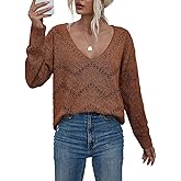 EVALESS Women's Crochet Sweater Top Hollow Out Long Sleeve Pullover Tops Fall Outfits Fashion 2025