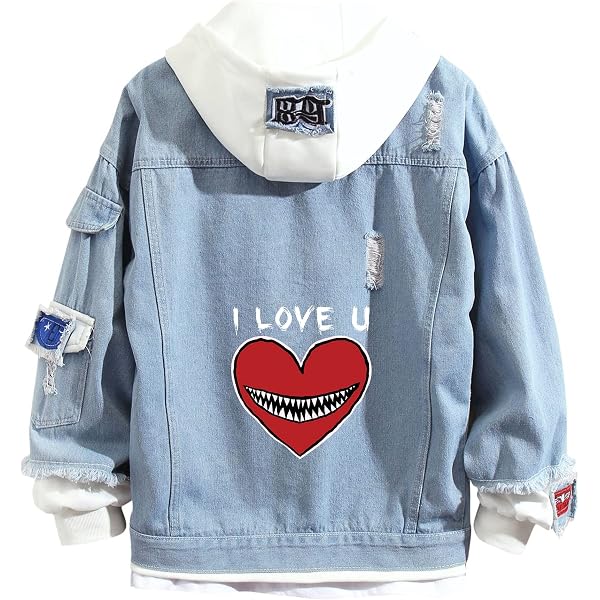 V Letter Denim Jacket Big V with Roses Denim Hoodie Y2K