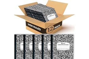 Rosmonde 12 Pack Composition Notebook Wide Ruled Bulk, 200 Pages (100 Sheets), 9-3/4 x 7-1/2", Hard Cover Wide Ruled Notebook Bulk, Black Marble Composition Notebook Wide Ruled, Bulk Office Notebooks