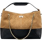 OMELUMO Soft Genuine Leather Lambskin Suede Quilted Bag,Carryall Top Handle Gold Chain Shoulder Shopping Bag