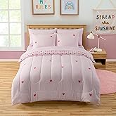 Heart Comforter Set Full Size for Girls – Soft Pink Bed in a Bag with Sheets, Pillowcases & Shams – Cute Kids Bedding with Love Hearts Design – Cozy Microfiber for Child or Tween Bedroom Decor