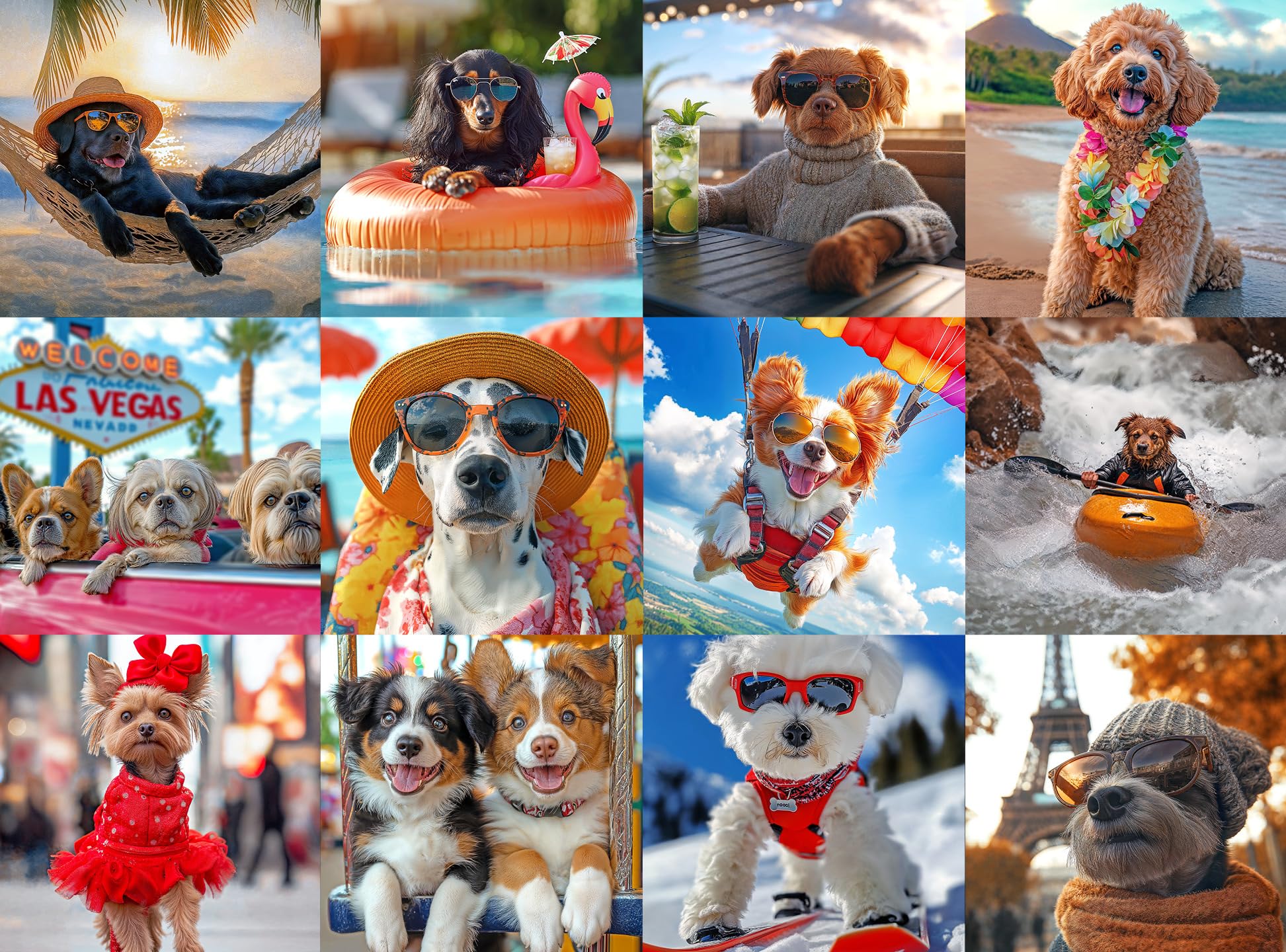 Photo 1 of Lucky Puzzles - Dogs Gone Wild: Vacation Edition - 1000 Piece Jigsaw Puzzle for Adults | Fun and Whimsical Dog Puzzle | Best Dog Puzzle for Adults