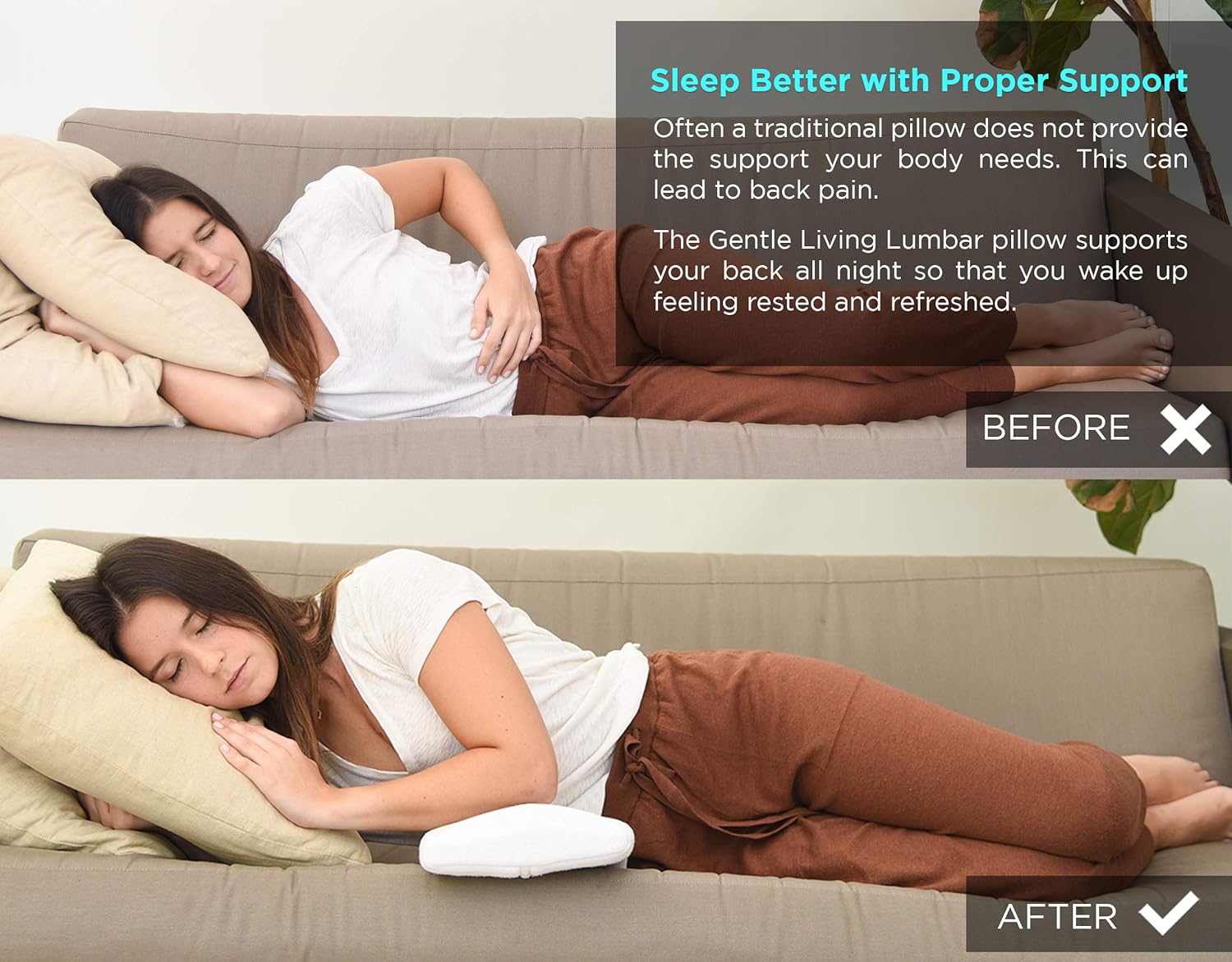 Gentle Living Cooling Lumbar Support Pillow for Sleeping Back Pain - Ergonomic Memory Foam with Heat Dissipating Cool Gel - Adjustable Height for More or Less Support - Washable Hypoallergenic Cover: Home & Kitchen