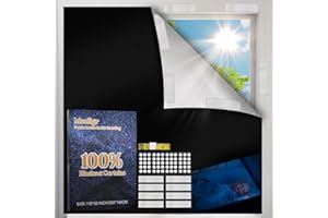 MEOLIGR 100% Blackout Curtains for Bedroom, No Drill Window Shades, Hook and Loop Tape, Portable DIY Blackout Shades, Blackout Blinds, Blackout Window Cover for Baby Nursery, Dorm Room, Travel - 118" x 58"