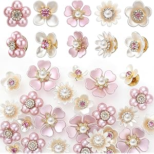 Whimsibelle 50 Pcs Pearl Rhinestone Brooch Pin Flower Embellishments Brooches and Pins for Women Lapel Pins No Sew Button Cha