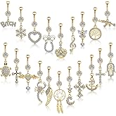 Junkin 20 Pcs 14G Dangle Belly Button Ring, Dangling 316L Surgical Navel Rings Cubic Zirconia Belly Piercing Jewelry