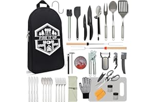 BOMKI Grilling and Camping Cooking Utensils Set for The Outdoors BBQ - Camping Utensil Set Kitchen Set Cookware Accessories Glamping Essentials Camp Stuff Camp Cooking Set (Black Pro)