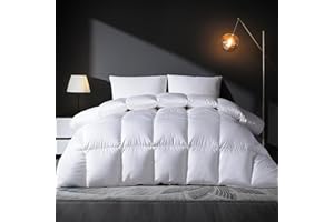 DOWNSTORIA Feather Down Comforter King Size Duvet Insert, Light Weight True Baffle-Box Noiseless Bedding Comforters, Soft Hotel Collection Bed Comforter, Medium Warmth - White, 106 X 90 in.