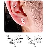 Enticera Flat Back Stud Earrings for Girls Women 14K Gold Plated Cartilage Stud Earrings 20G Hypoallergenic Surgical Steel CZ Snake Flower Butterfly Screw Back Nap Earrings Studs