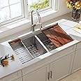 Blenzia 32 Inch Undermount Workstation Double Bowl Kitchen Sink 16 Gauge Stainless Steel 50/50 Deep Sinks with Ledge and Accessories 32" x 18" x 10"