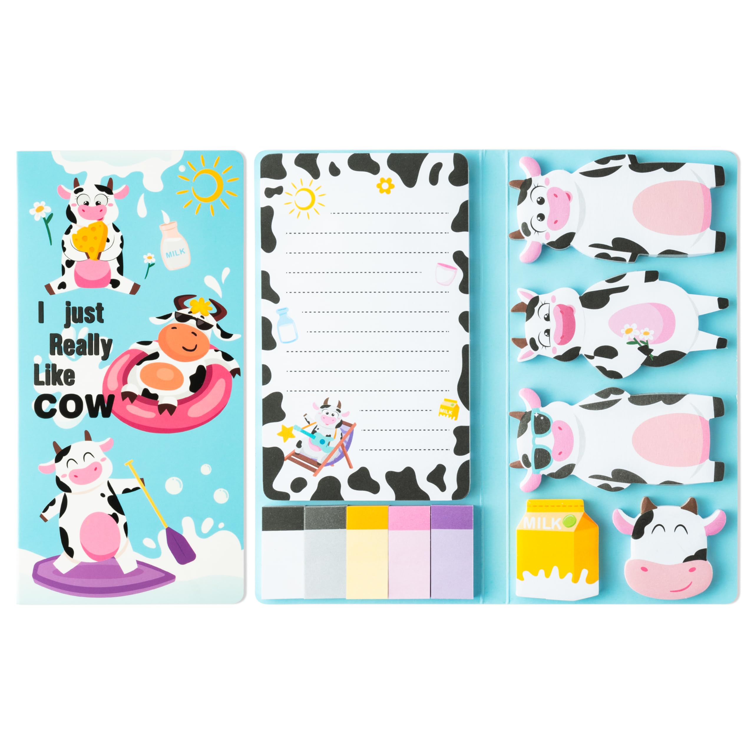 Funny Cow Sticky Notes Set - 550 Sheets I Just Really Like Cow Self-Stick Notes Paper Clips, Novelty Cute Cow Shaped Writing Memo Pads Page Marker for Kids Children Home Office School Supplies Gift