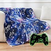 SOCHOW Glow in The Dark Gaming Blanket for Gamers, Soft Cozy Gamepad Game Controller Throw Gift Toys for Teens Youths Adults, Birthday Easter Room Decor Blanket, Blue 50 x 60 Inches