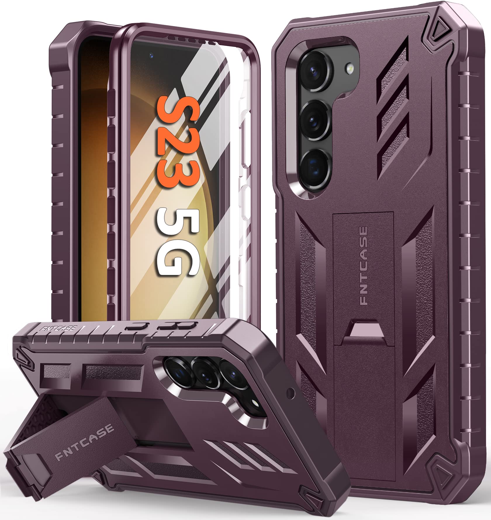 FNTCASE for Samsung Galaxy-S23 Protective Case: Dual Layer Rugged Shockproof Cell Phone Cover with Built-in Screen Protector & Kickstand | Military Grade Drop Proof Full Protection Bumper Cases 6.1''