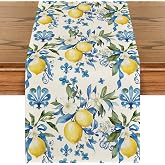 Artoid Mode Blue Lemon Iris Summer Table Runner, Seasonal Spring Kitchen Dining Table Decor for Home Party Decor 13x72 Inch
