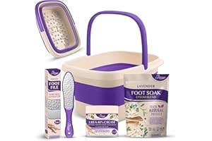 Fivona Foot Care Kit 4 in 1 - Foot Soak Blend with Epsom Salt, Lavender and Essential Oils - Collapsible Foot Soak Basin - 40% Urea Cream for Hard, Dry Skin - Dual Action Foot File