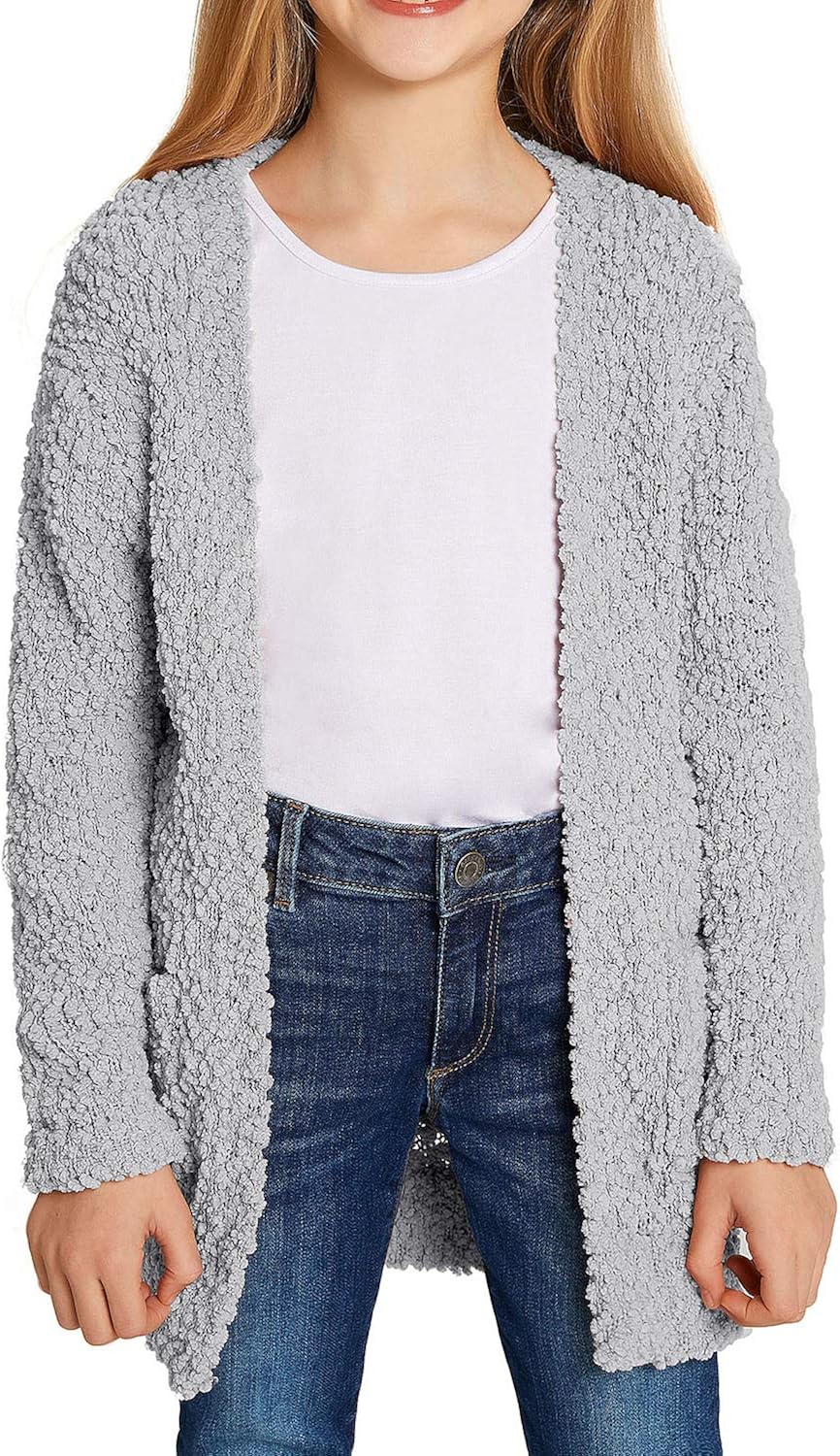 GRAPENT Girls Open Front Long Sleeve Cardigan Pocket Sweater Outwear 4-13 Years