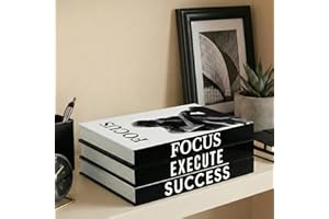 Motivational Desk Decor Set of 3 Decorative Books for Home Office Decor Black and White Faux/Fake Books for Decoration Storag