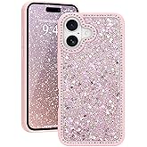 Ethanger for iPhone 16 Plus Case Glitter, Girly Cute Bling Glittery Sparkle Cover with Shiny Diamonds Rhinestones for Women Girls, Soft Slim Shockproof Protective Phone Case for iPhone 16 Plus, Pink