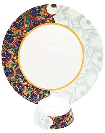Smart Dinning 100% Melamine Dinner Set of 12 Pieces Plates and Bowls,Paisley