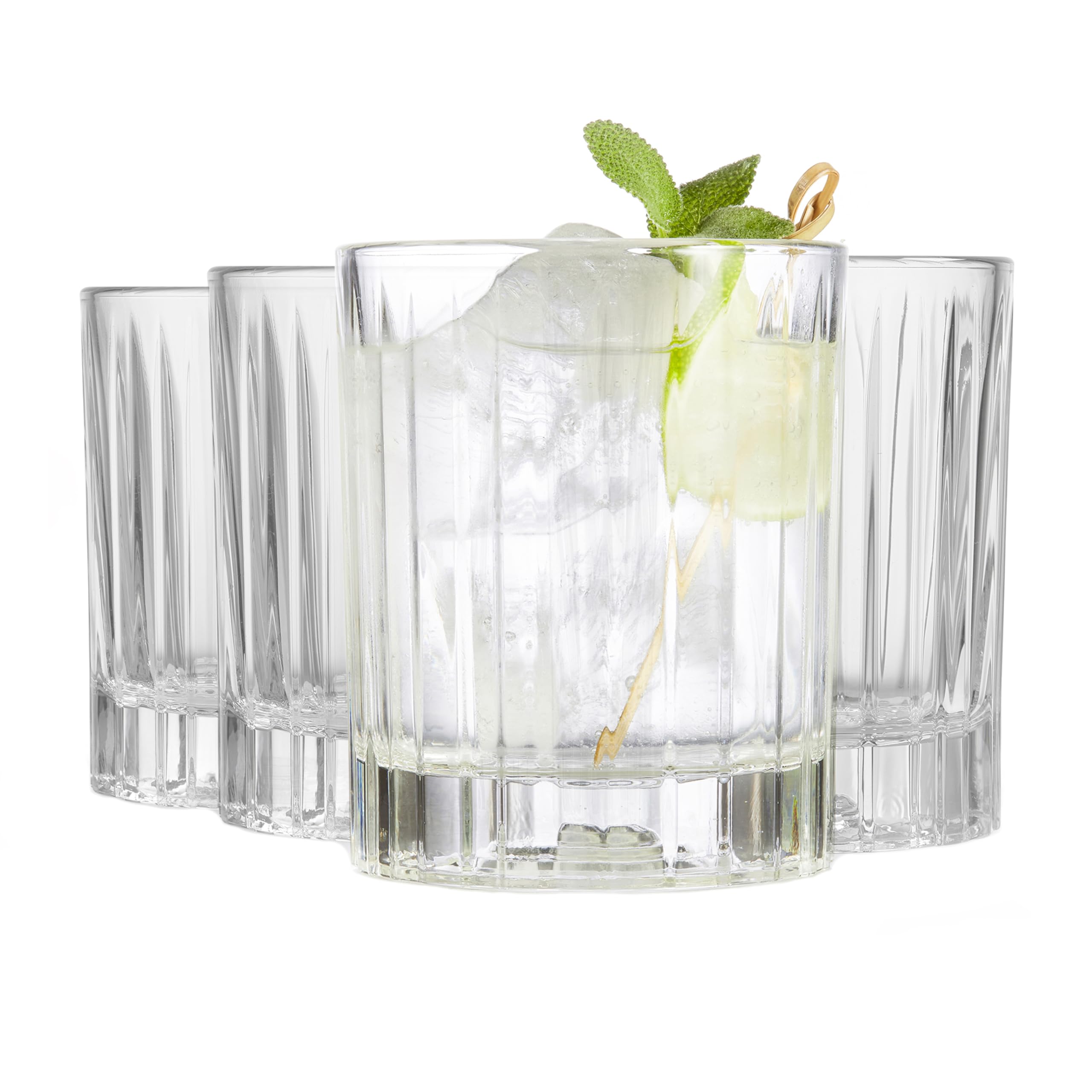 Photo 1 of Libbey Flashback Double Old Fashioned Glasses, Classic Ridged, Cut Cocktail Glasses Set of 4, Vintage Whiskey Glasses Set for Cocktails, Mixed Drinks