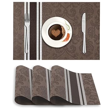 HOKIPO Washable PVC Vinyl Heat Resistant Dinner Table Mats Set of 4-45x30 cm, Dark