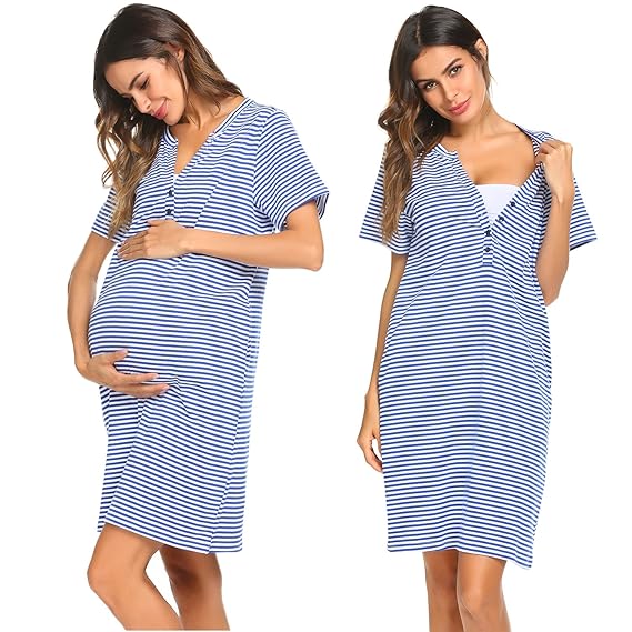 UNibelle Damen Umstandsnachthemd Maternity Kleid Still-Nachthemd Stillkleid Nachthemd für Schwangerschaft und Stillzeit S-XXL