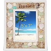 CoTa Global Oceanic 5x7 Beach Picture Frame - Beautiful Decor Accent Seashell Photo Frame for Summer Vacation Memory, Handmade - For Tabletop or Wall Hang - 11 Inch