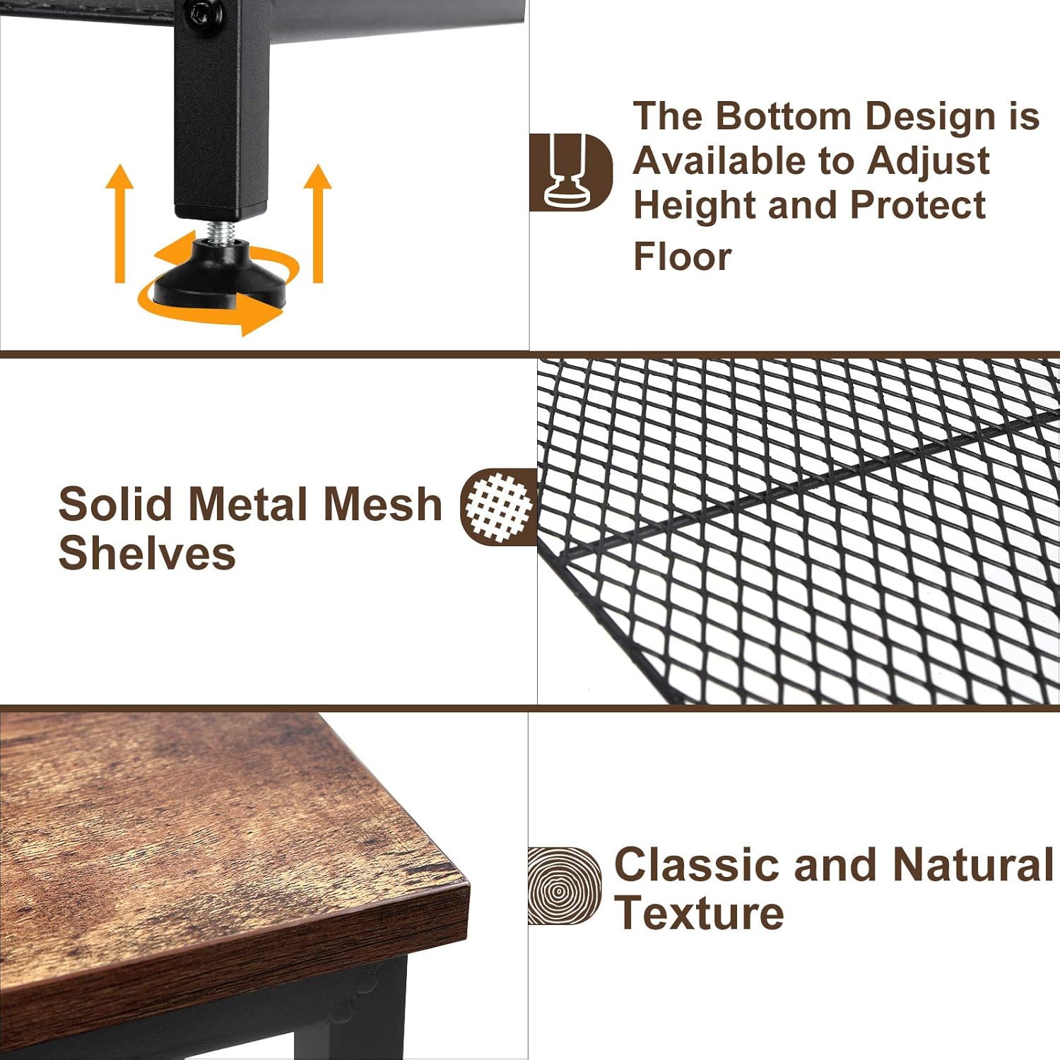 Tomcare 2 Pack End Table Nightstands 3 Tier Side Tables Set Night Stands with Metal Mesh Storage Shelves Industrial Night Tables with Metal Frame Solid Wood Small Tables for Living Room Bedroom: Home & Kitchen