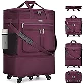 MILADA Expandable Luggage Bags for Travel Foldable Suitcase with Wheels Collapsible Rolling Travel Duffle Bag Lightweight Large Suitcases without Telescoping Handle, Purple