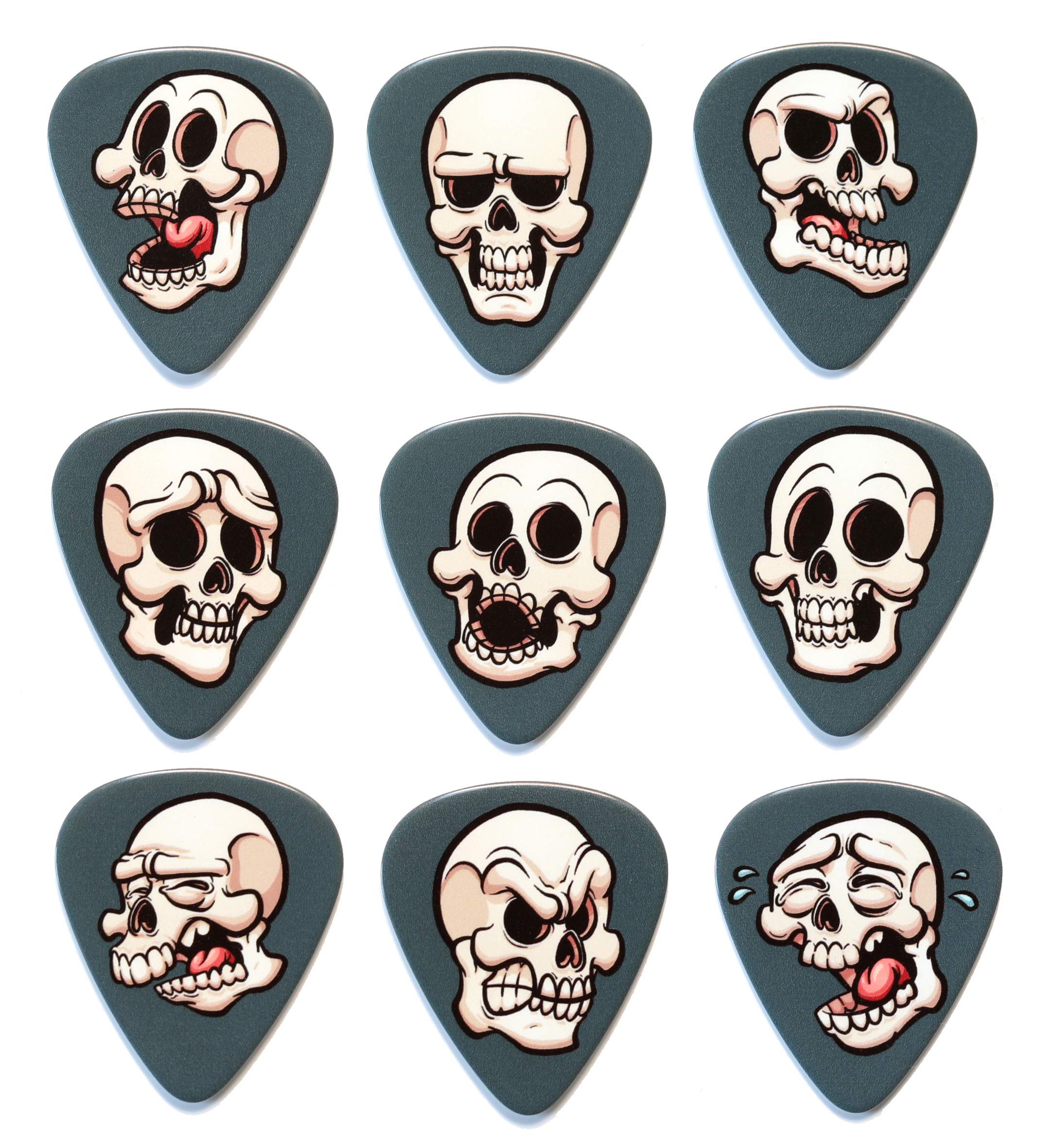 Funny Skull Guitar Picks Set of 9 Double Sided Harmony Picks Premium Plectrums