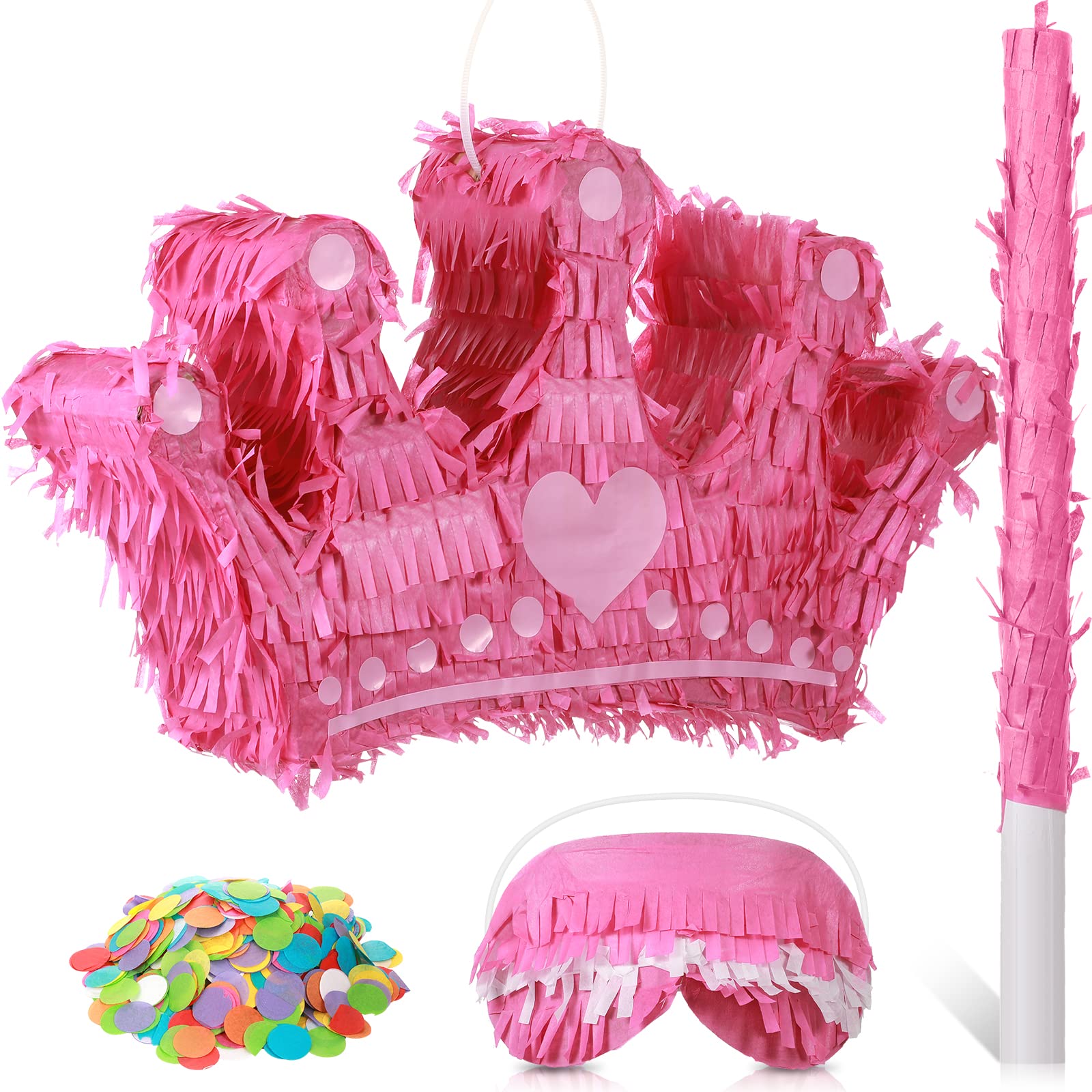 Photo 1 of Sratte Princess Crown Piñata with Blindfold, Bat and Confetti Small Pink Piñata for Girls Kids Perfect Size for Birthday Party Princess Theme Party Decoration Supplies, 15.7 x 9 x 3 Inch