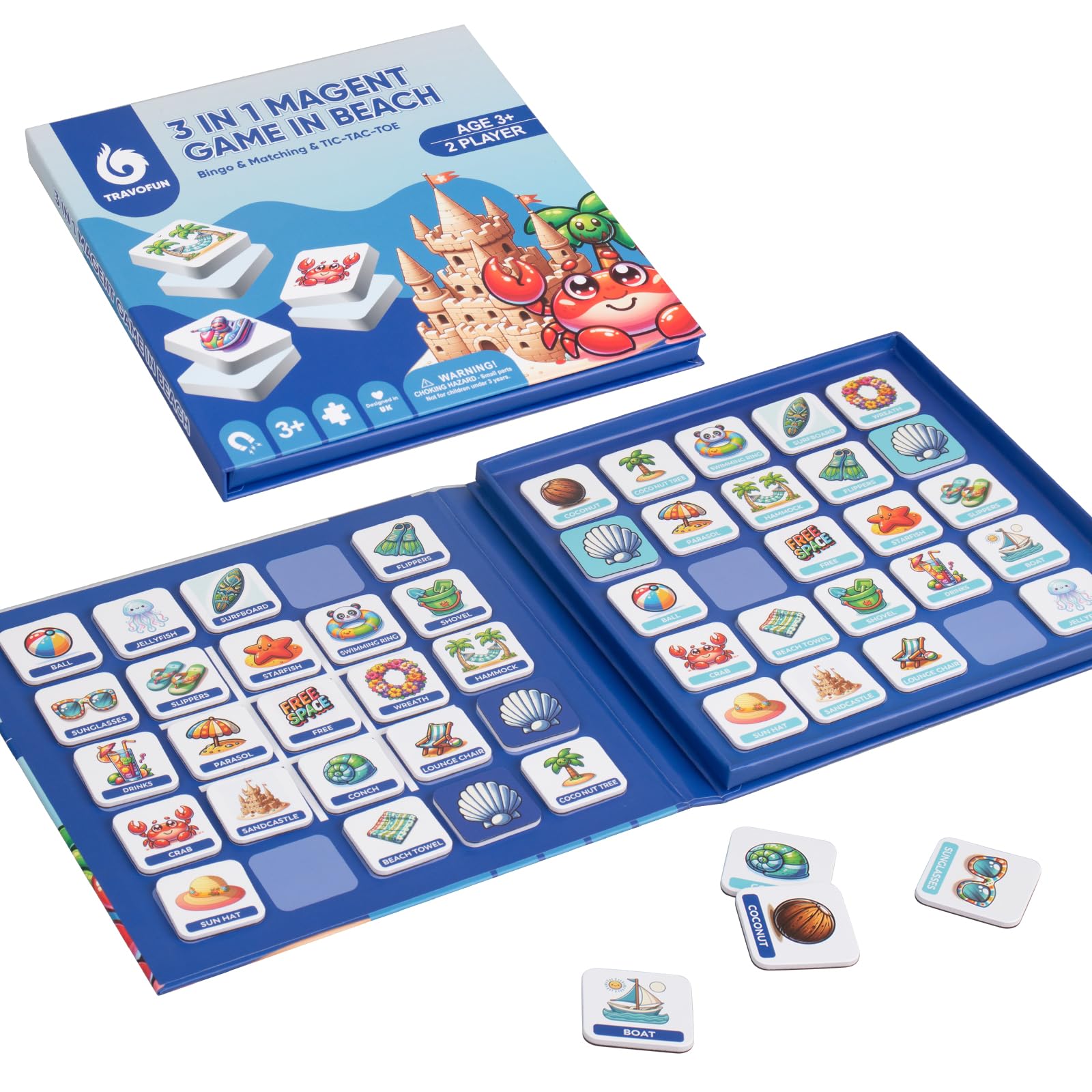 Travofun Magnetic Memory Matching Games for Toddlers Ages 3+, Travel Games for Kids, Fun Educational Toys for Beach Vacation & Road Trips.